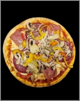 ham,salami,champignons,paprika,ui en artisjokken<br> 
